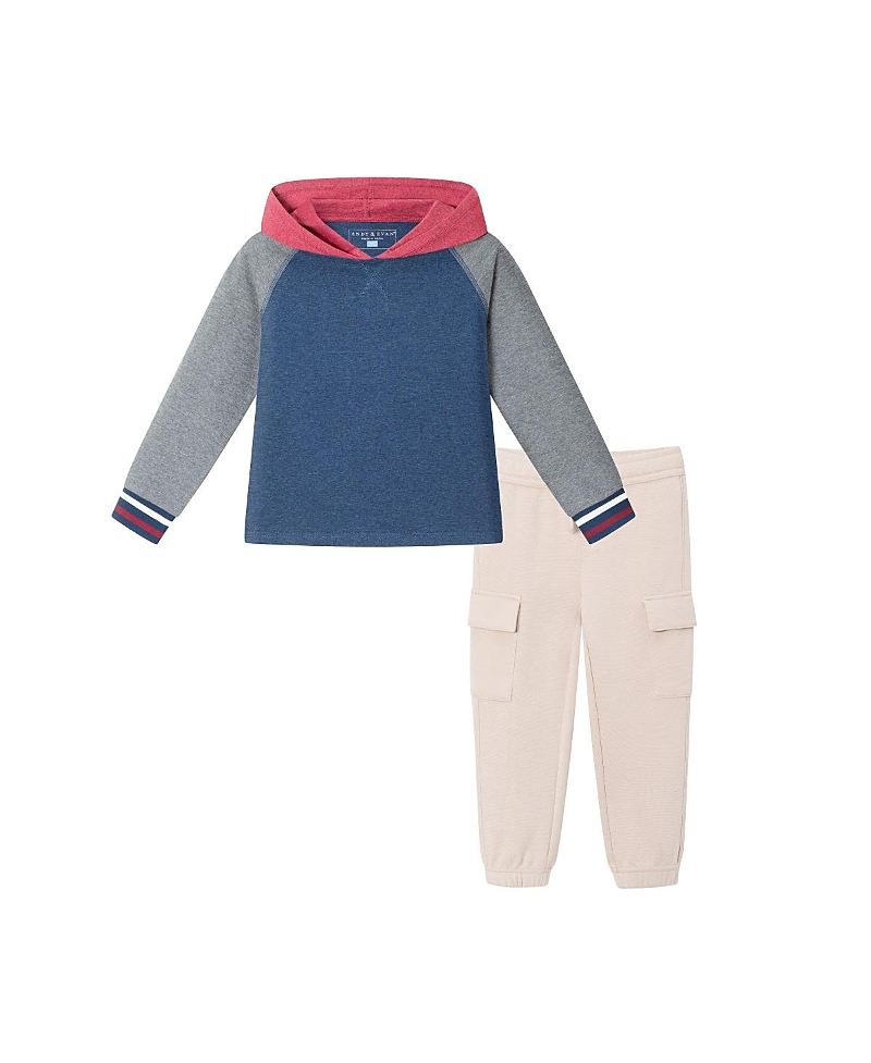 Andy & Evan Boys' Red/navy/heater Grey Jersey Hooded Tee & Jogger Set - Little Kid, Big Kid In Red Navy