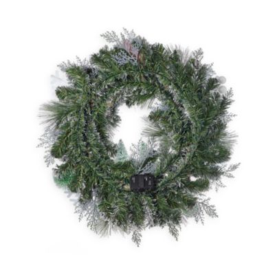 Snowy Cottage 26" Wreath with Fairy Lights