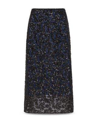 Petite Floral Sequined Midi Skirt