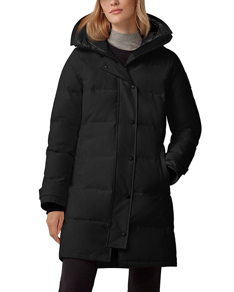 Canada Goose Mid-length Padded Coat With Detachable Hood And Quilted Design In Black