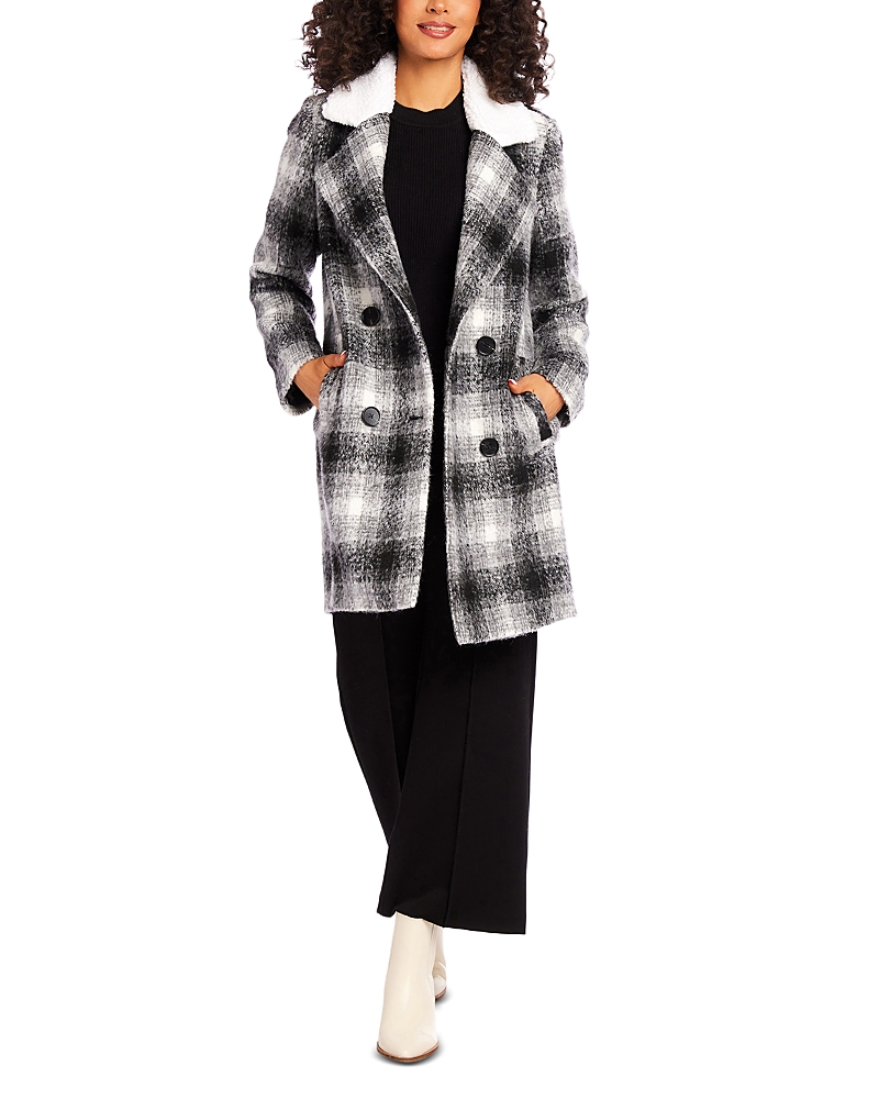 Karen Kane Faux Shearling Car Coat In Plaid