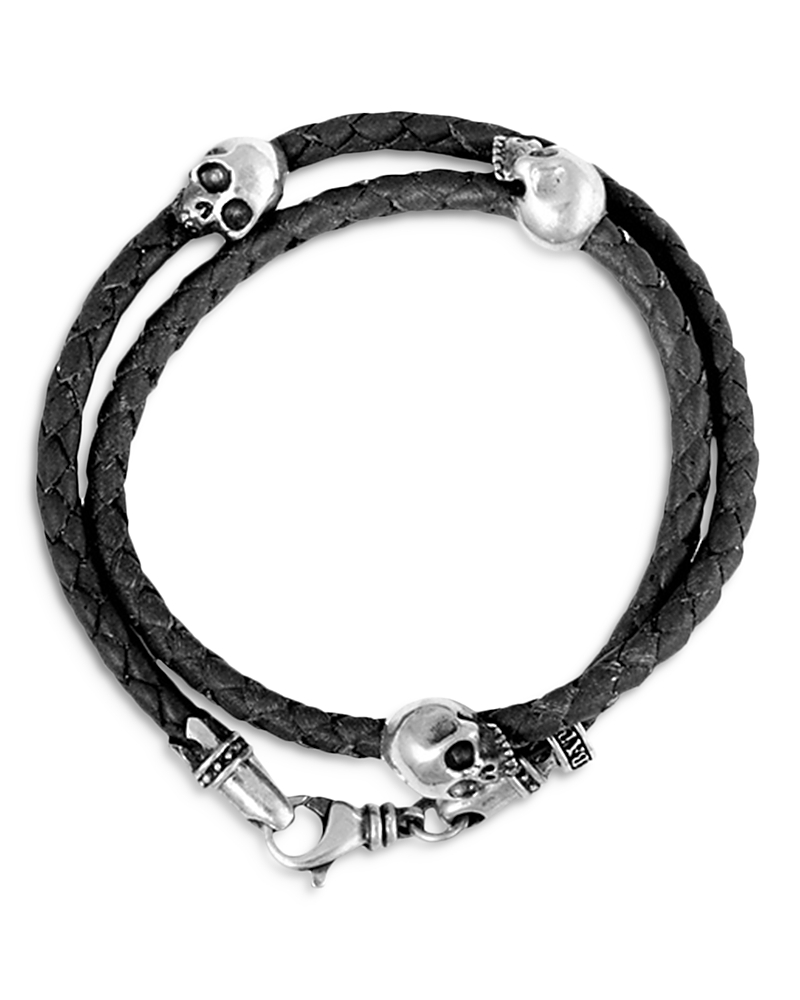 KING BABY STUDIO HAMLET SKULLS BRAIDED DOUBLE WRAP LEATHER BRACELET