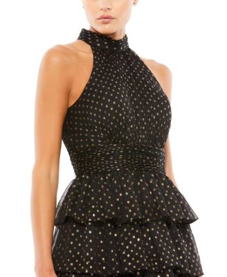  Layered Polka Dot Halter Cocktail Dress