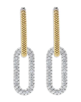 18K Yellow Gold & Silver Caviar Lux-Clip Diamond Link Drop Earrings - Exclusive