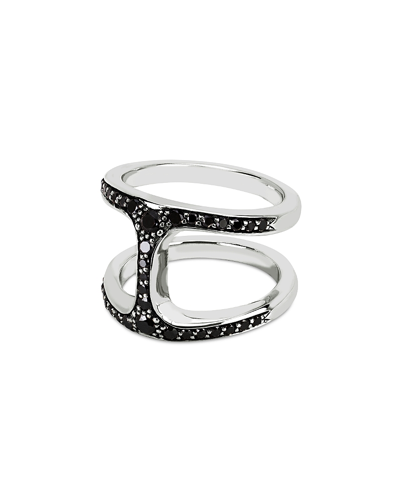 HOORSENBUHS STERLING SILVER PHANTOM BLACK DIAMOND DOUBLE ROW STATEMENT RING