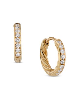 Pav&eacute; Huggie Hoop Earrings in 18K Yellow Gold with Diamonds, 13mm