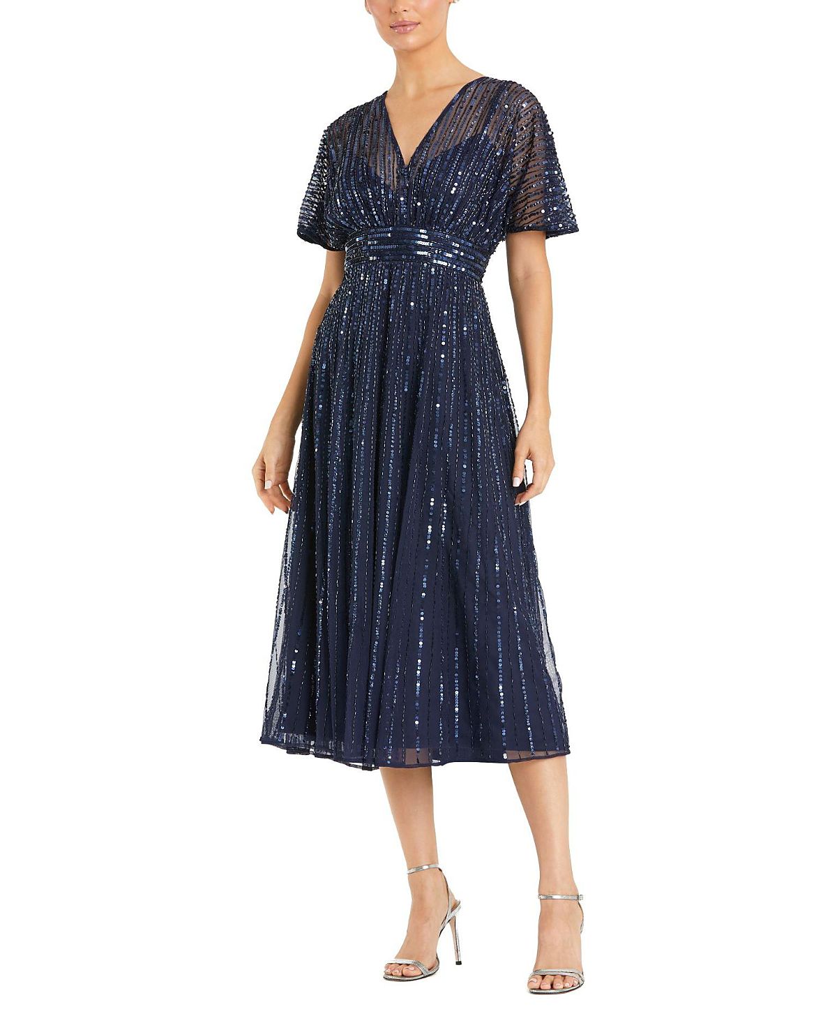 Mac Duggal A Line Embellished Short Sleeve Dress