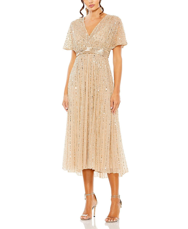 Mac Duggal A Line Embellished Short Sleeve Dress