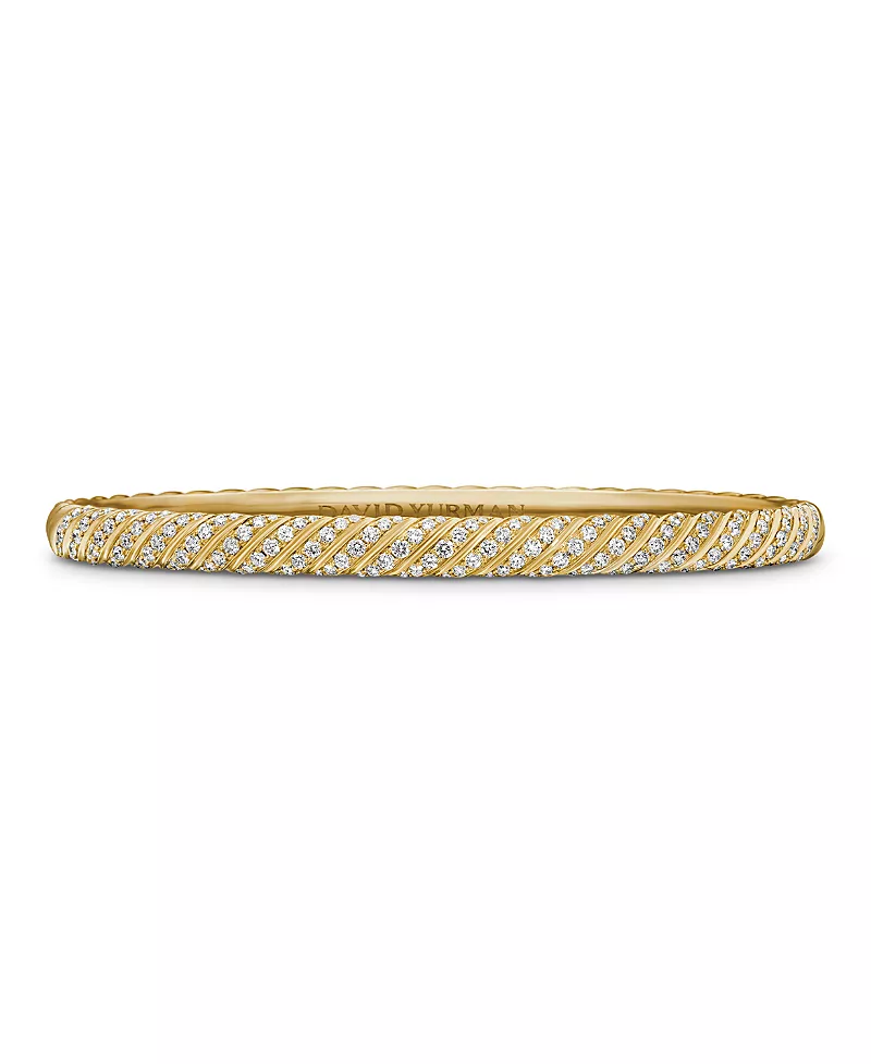 David Yurman Sculpted Cable Bangle Bracelet in 18K Yellow Gold with Diamonds, 4.6mm