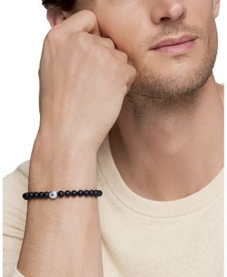 Men's Spiritual Beads Evil Eye Bracelet in Sterling Silver with Black Onyx and Sapphire, 6mm