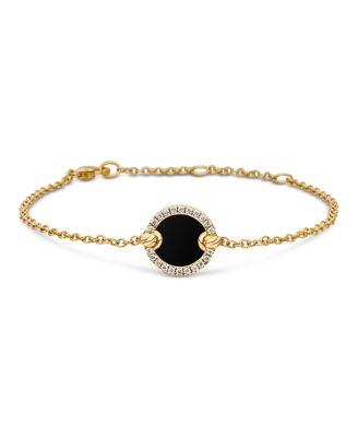 David Yurman - Petite 18K Gold DY Elements&reg; Black Onyx & Pav&eacute; Diamonds Center Station Chain Bracelet