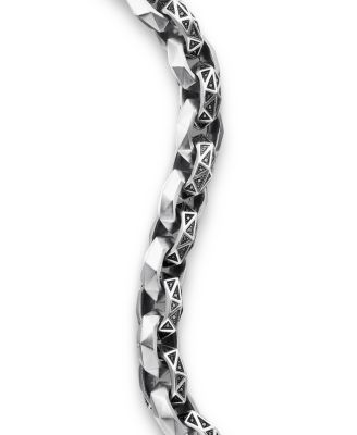 Men's Torqued Faceted Link Bracelet in Sterling Silver with Pav&eacute; Black Diamonds