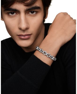 Men's Sterling Silver Deco Diamond Pav&eacute; Beveled Link Bracelet