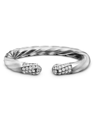Sterling Silver Cable Edge Bangle Bracelet with Diamonds