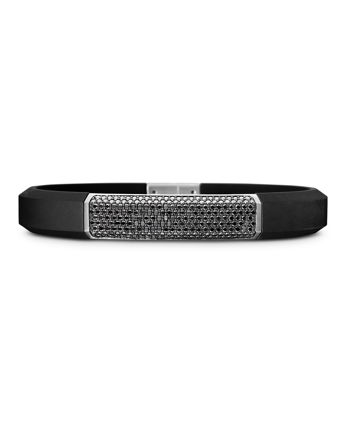 David Yurman Sterling Silver Streamline Black Diamond Pave Black Rubber Bracelet
