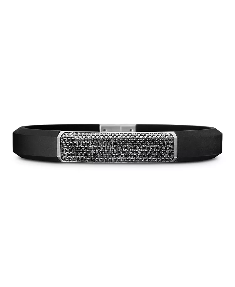 David Yurman Sterling Silver Streamline Black Diamond Pave Black Rubber Bracelet