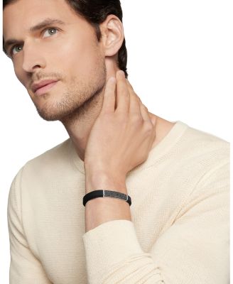 Men's Sterling Silver Streamline&reg; Black Diamond Pav&eacute; Black Rubber Bracelet