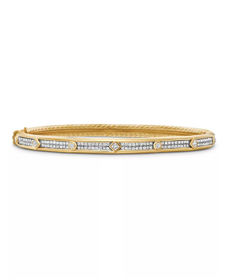 David Yurman 18K Yellow Gold Modern Renaissance Bangle Bracelet with Full Pave Diamonds