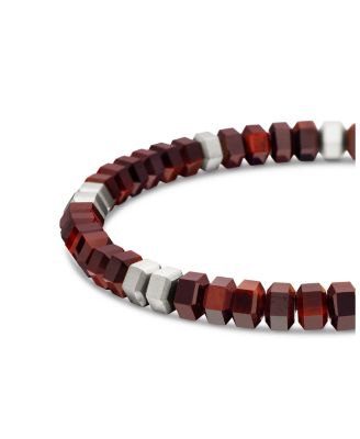 Men's Hex Bead Bracelet in Sterling Silver with Red Tigers Eye, 6mm