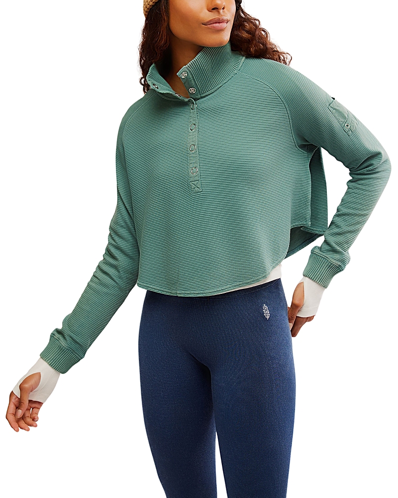 Free People So Fly Cotton Henley Top In Midnight Jade