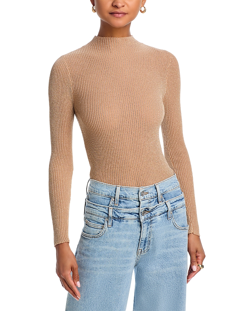 AQUA METALLIC RIB KNIT MOCK NECK TOP - EXCLUSIVE