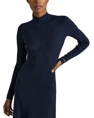 REISS Hannah Round Neck Ribbed Midi Dress | Bloomingdale's