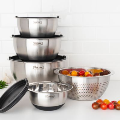 9 Pc Stainless Steel Bowl Set with Strainer, Red