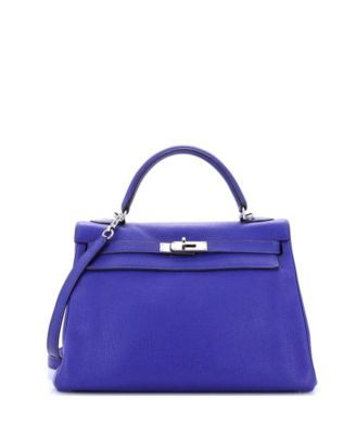 Pre-Owned Hermes Kelly 32 Handbag Blue Togo with Palladium Hardware