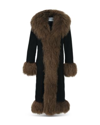 Dorothy Suede & Shearling Trim Maxi Coat
