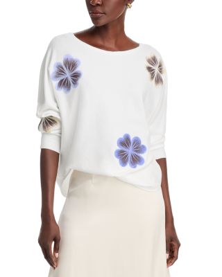 Sioni - Flower Embroidery Dolman Sleeved Crewneck Sweater