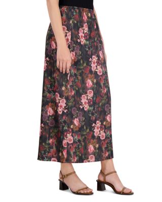 Satin Floral Print Maxi Skirt