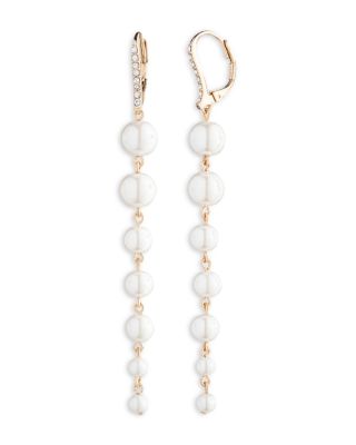Ralph Lauren - Pav&eacute; & Imitation Pearl Linear Drop Earrings in Gold Tone