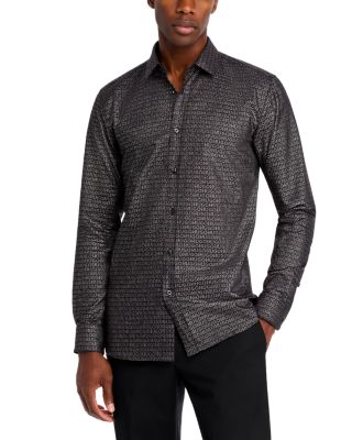 HUGO - Cotton Blend Logo Print Extra Slim Fit Button Down Shirt