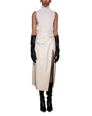 Leather Wrap Midi Skirt