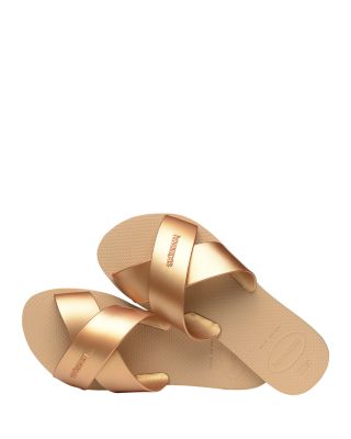 Women's Aqua Metallic Crisscross Slide Sandals