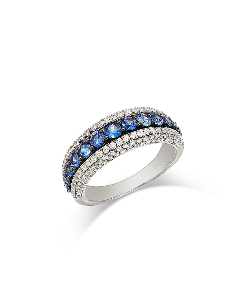 Bloomingdale's Fine Collection Sapphire & Diamond Multi Row Ring In 14k White Gold In Blue/white