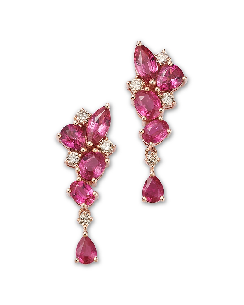 Bloomingdale's Fine Collection Ruby & Diamond Drop Earrings In 14k Rose Gold In Pink/white