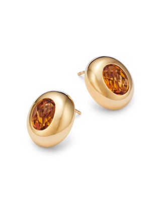Citrine Polished Bezel Oval Stud Earrings in 14K Yellow Gold