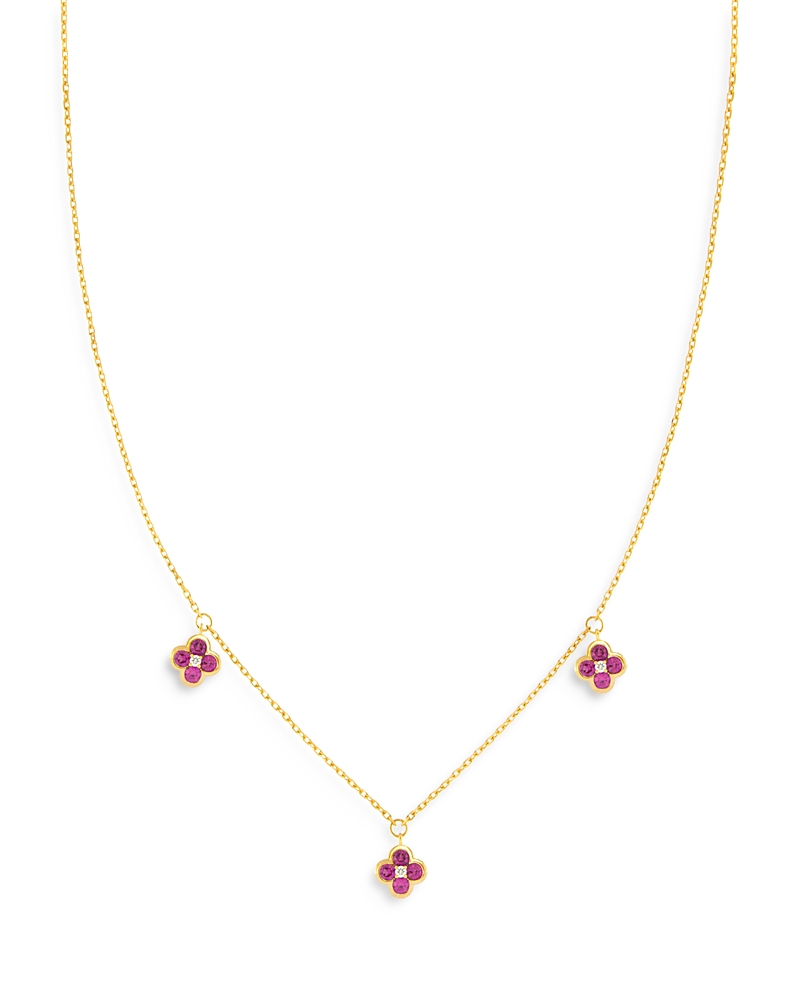 Bloomingdale's Fine Collection Pink Sapphire & Diamond Bezel Clover Station Necklace in 14K Yellow Gold, 17