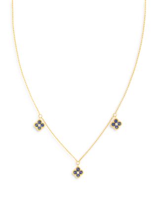 Sapphire & Diamond Bezel Clover Station Necklace in 14K Yellow Gold, 17"
