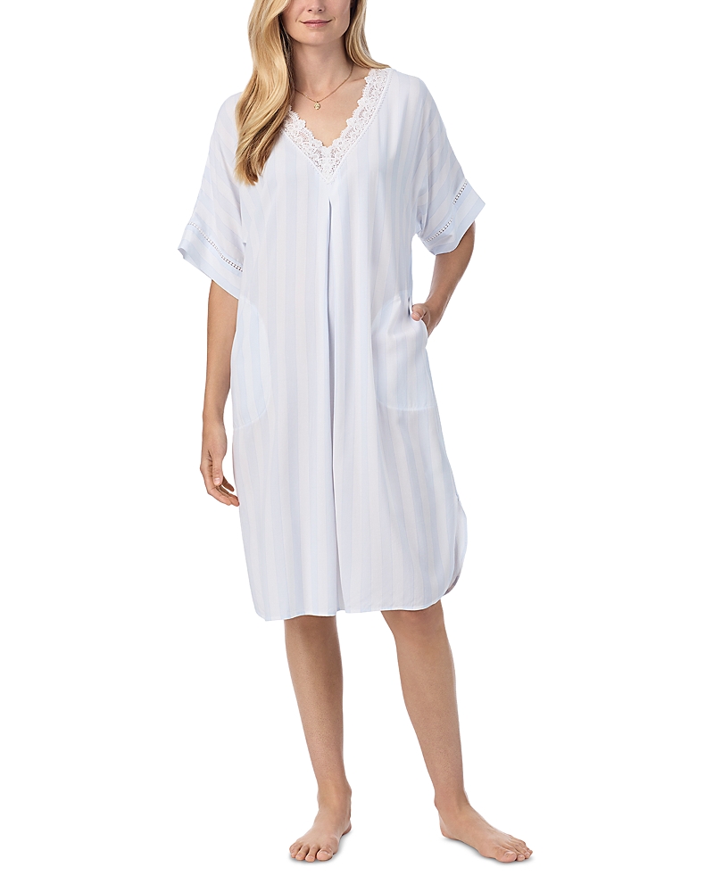 Eileen West Caftan Short Sleeve Nightgown In Blue Stripe