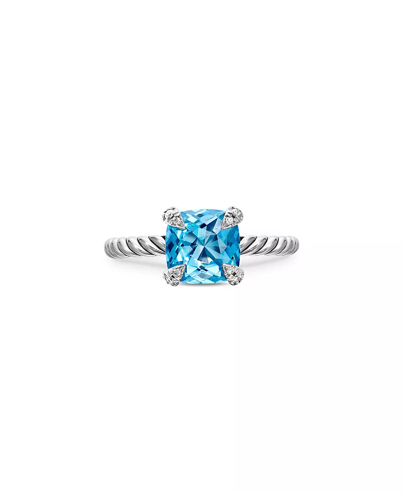 David Yurman Chatelaine Ring with Blue Topaz and Diamonds