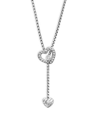 David Yurman - Cable Collectibles Heart Y Necklace in Sterling Silver with Pav&eacute; Diamonds, 21"