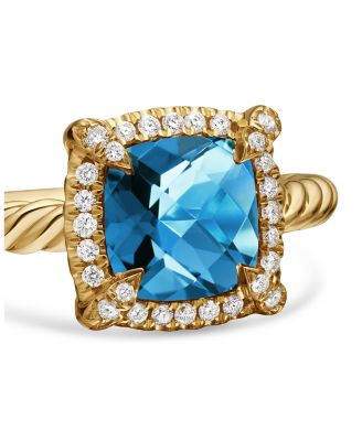 Petite Ch&acirc;telaine&reg; Pav&eacute; Bezel Ring in 18K Yellow Gold with Pink Tourmaline