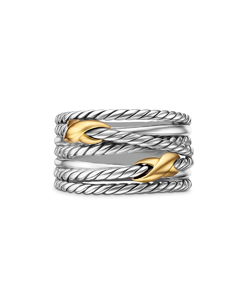 Double X Crossover Ring in Sterling Silver with 18K Yellow Gold, 13mm