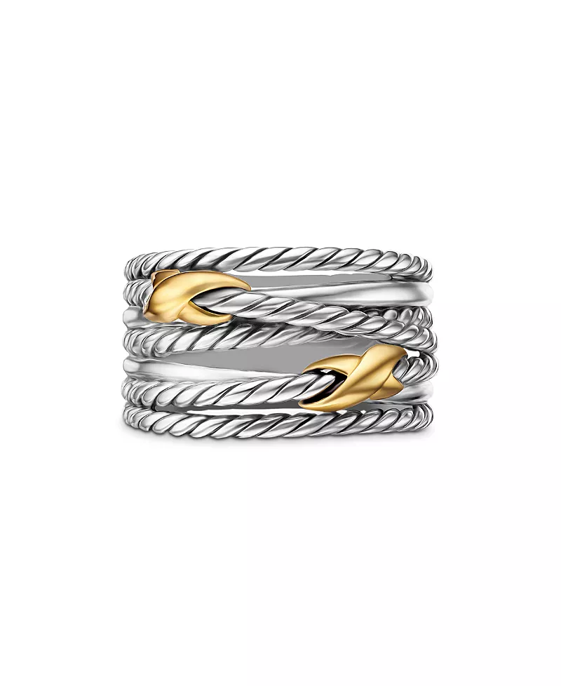 Double X Crossover Ring in Sterling Silver with 18K Yellow Gold, 13mm