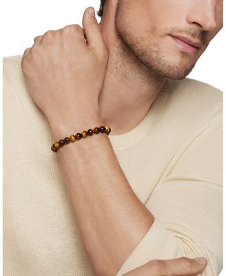 Men's Spiritual Beads Bracelet in Sterling Silver with Tigers Eye, 8mm