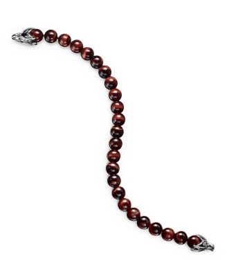 Men's Spiritual Beads Bracelet in Sterling Silver with Red Tigers Eye, 8mm