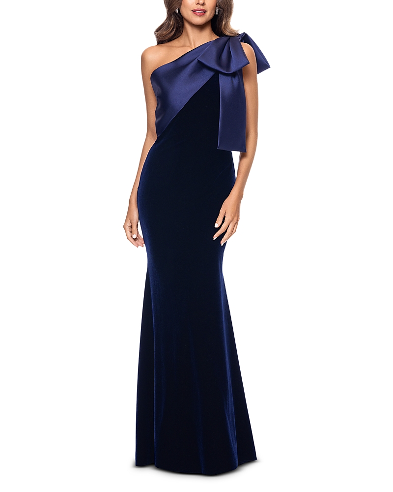 Bloomingdale's Aqua Velvet Gown - Exclusive In Navy