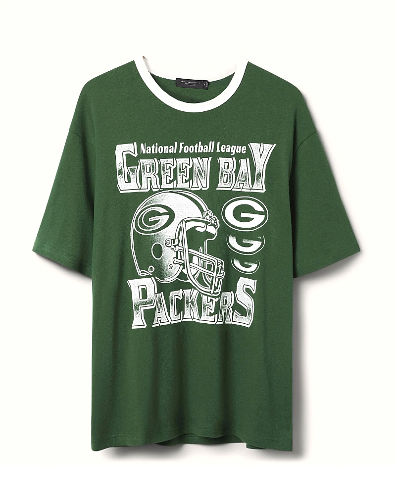 Junk Food Clothing Unisex Nfl Green Bay Packers Oversized Ringer Tee In Hunter